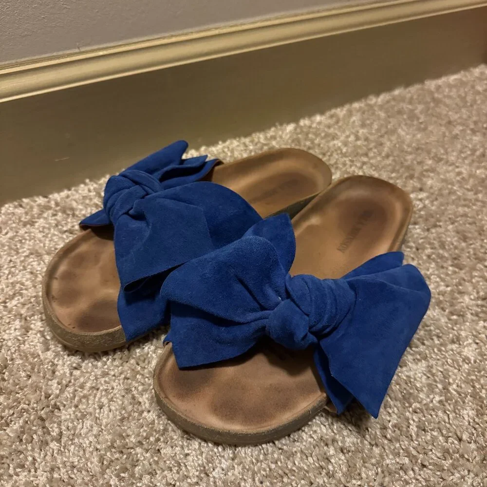 Ulla Johnson Bright Blue Bow Slide Sandals